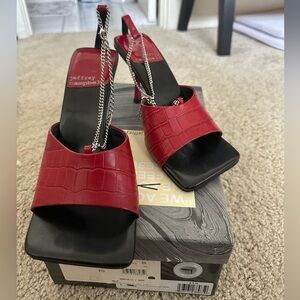 Jeffrey Campbell Ameline Chain Strap Sandal In Red Croco/ Silver Leather